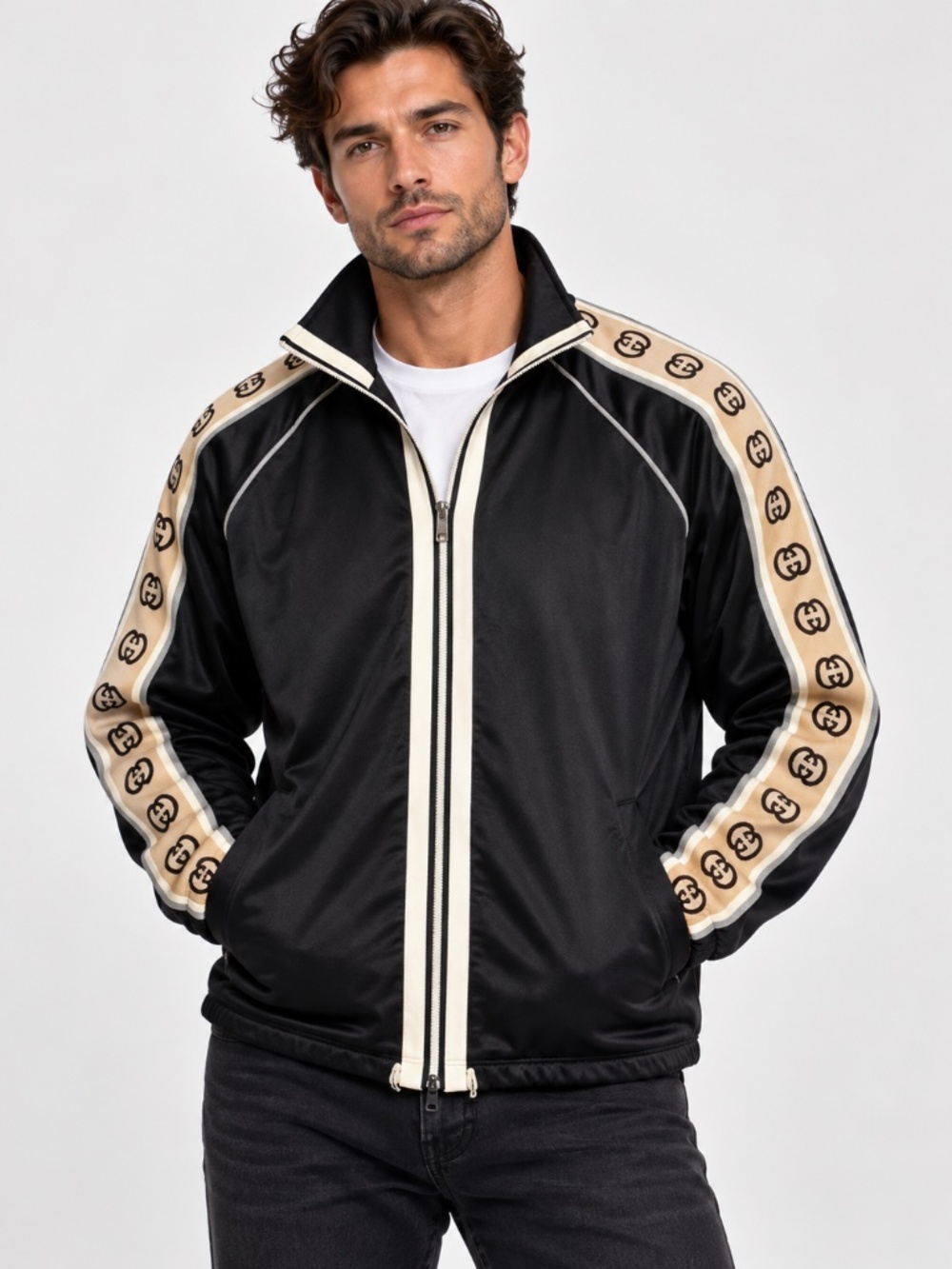 Gucci GG Ribbon Technical Jersey Track Jacket Black Mens Small - Unisex